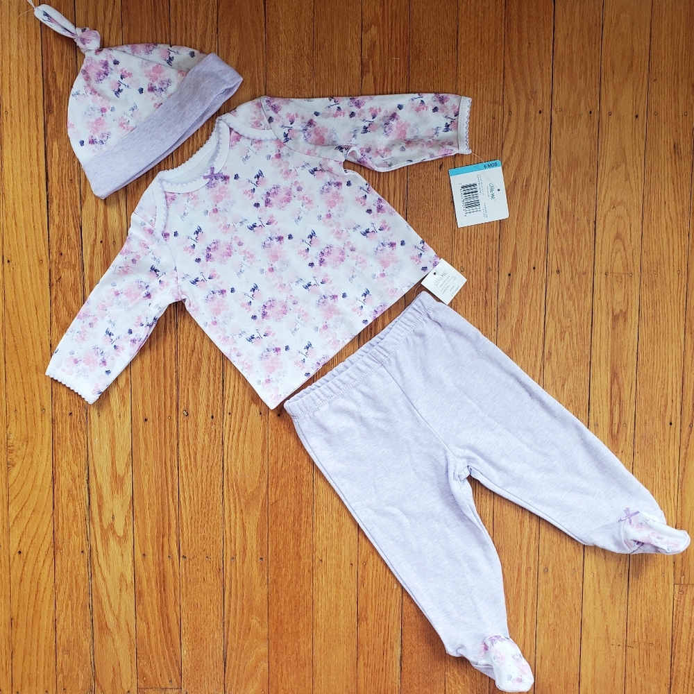NWT Little Me 3-Piece Set with Hat- Lavender Floral (baby girl)